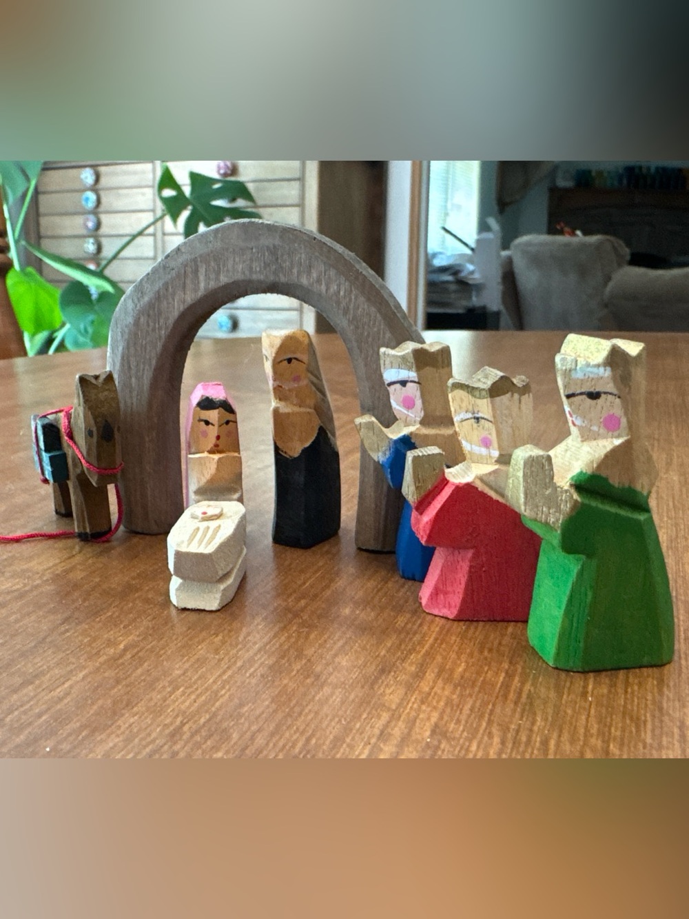 Hand-Painted Wooden Nativity Set - Multicolor